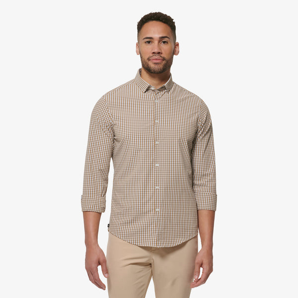 Leeward No Tuck Dress Shirt - Golden Brown Gingham, featured product shot
