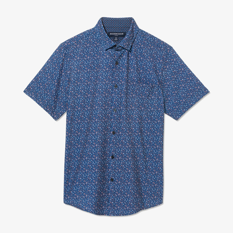 Leeward Short Sleeve - Deep Ocean Palm Print, fabric swatch closeup