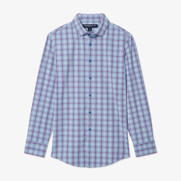 Leeward Dress Shirt - Ashley Blue Plaid, fabric swatch closeup