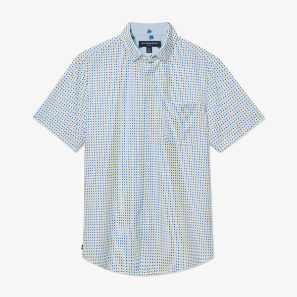 Leeward Short Sleeve - White Geo Print, fabric swatch closeup
