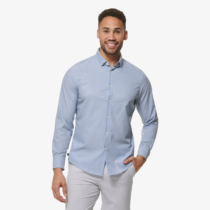 Leeward No Tuck Dress Shirt - Ashley Blue Floral Geo, featured product shot