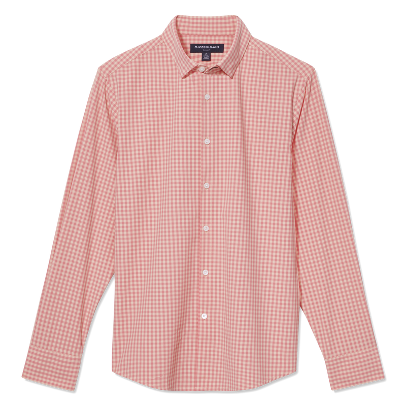 Leeward No Tuck Dress Shirt - Tea Rose Micro Gingham, fabric swatch closeup