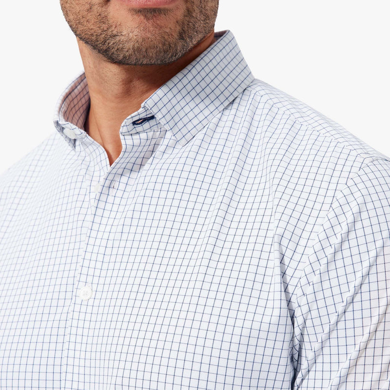 Leeward Dress Shirt - Light Blue Navy Mini Grid, lifestyle/model