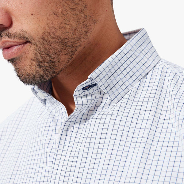 Leeward Dress Shirt - Light Blue Navy Mini&nbsp;Grid, lifestyle/model photo