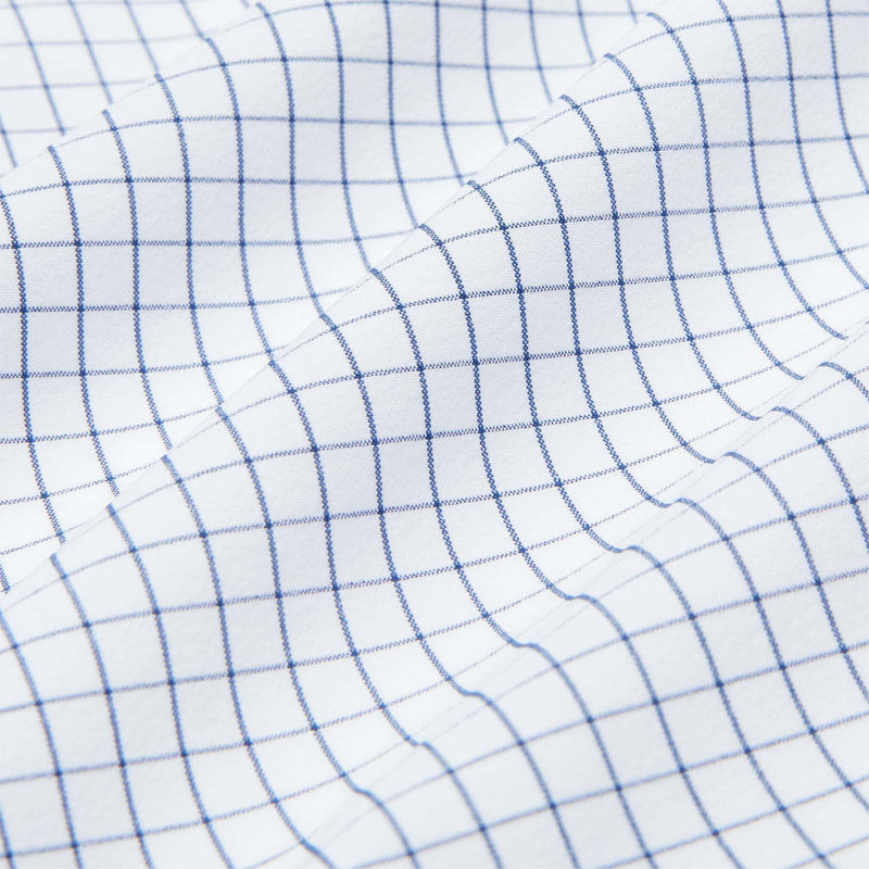 Leeward Dress Shirt - Light Blue Navy Mini Grid, fabric swatch closeup