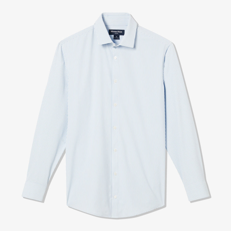 Leeward Dress Shirt - Bel Air Blue Banker Stripe, fabric swatch closeup