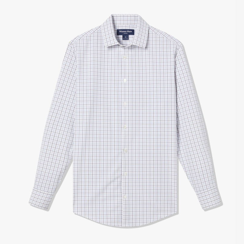 Leeward Dress Shirt - Navy Montgomery Plaid, fabric swatch closeup
