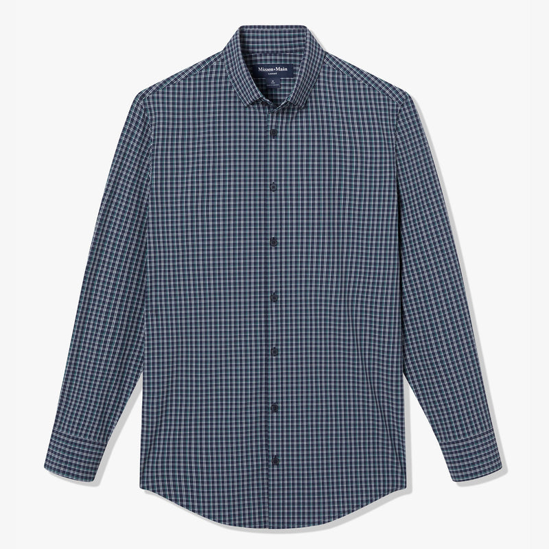 Leeward Dress Shirt - Navy Ludlow Plaid, fabric swatch closeup