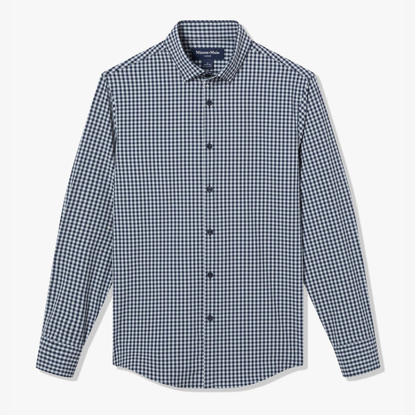 Leeward No Tuck Dress Shirt - Aluminum Gingham, fabric swatch closeup