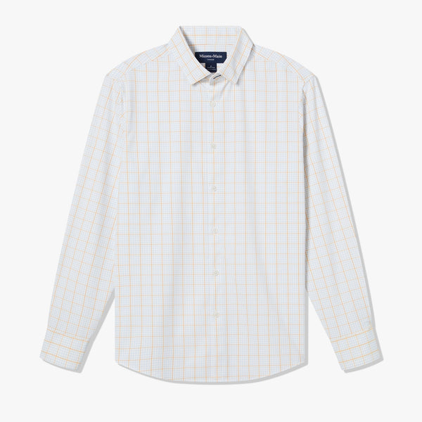 Leeward No Tuck Dress Shirt - Sky Modern Tattersall, fabric swatch closeup