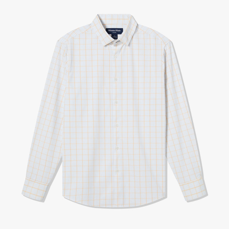 Leeward No Tuck Dress Shirt - Sky Modern Tattersall, fabric swatch closeup