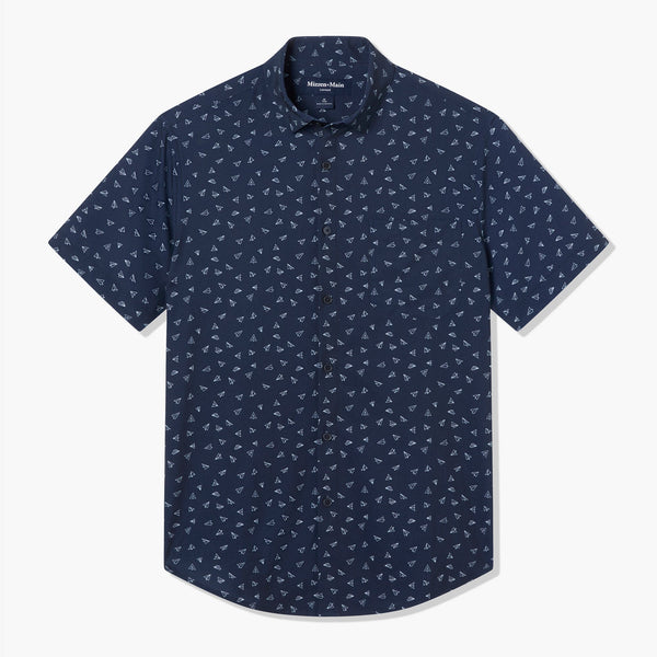 Leeward Short Sleeve - Navy Airplane Print, fabric swatch closeup
