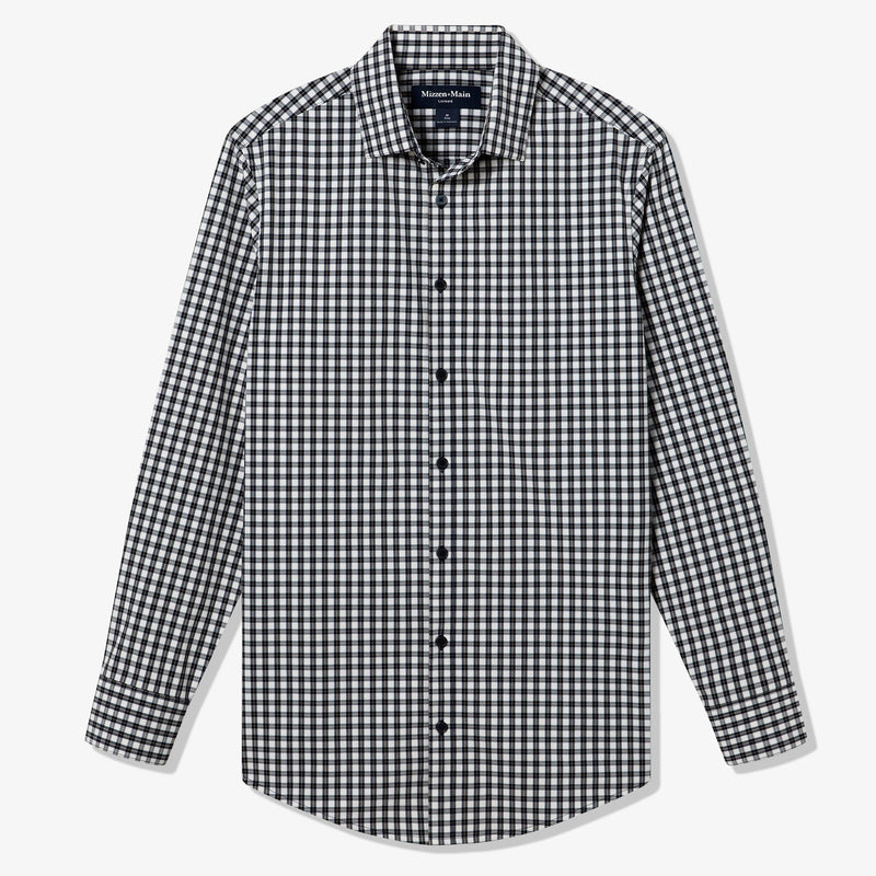 Leeward Dress Shirt - Navy Belmont Plaid, fabric swatch closeup