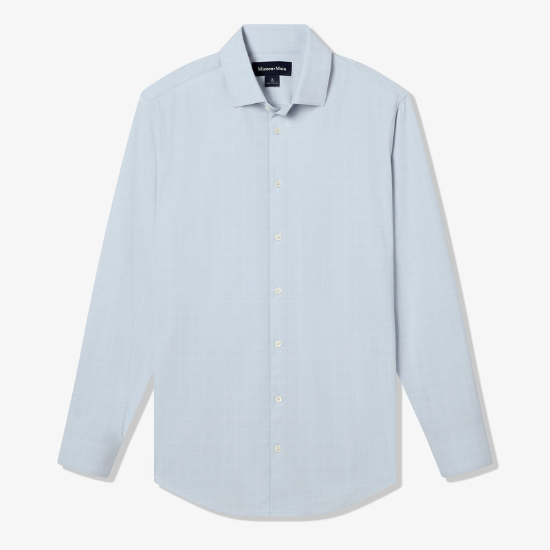 Monaco Dress Shirt - Sky Lexington Plaid, fabric swatch closeup