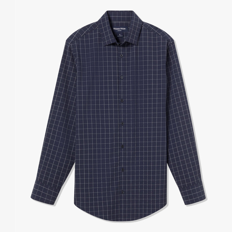 Leeward Dress Shirt - Navy Lexington Plaid, fabric swatch closeup
