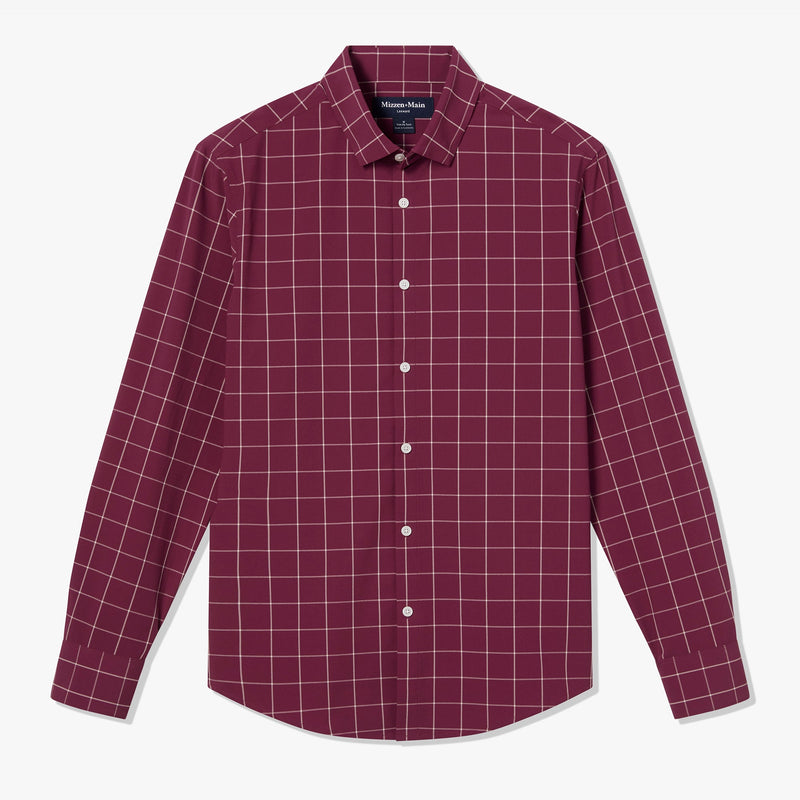 Leeward No Tuck Dress Shirt - Garnet Washington Plaid, fabric swatch closeup