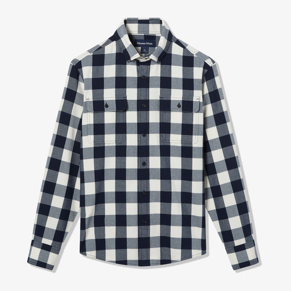 City Flannel - Navy Buffalo Plaid, fabric swatch closeup