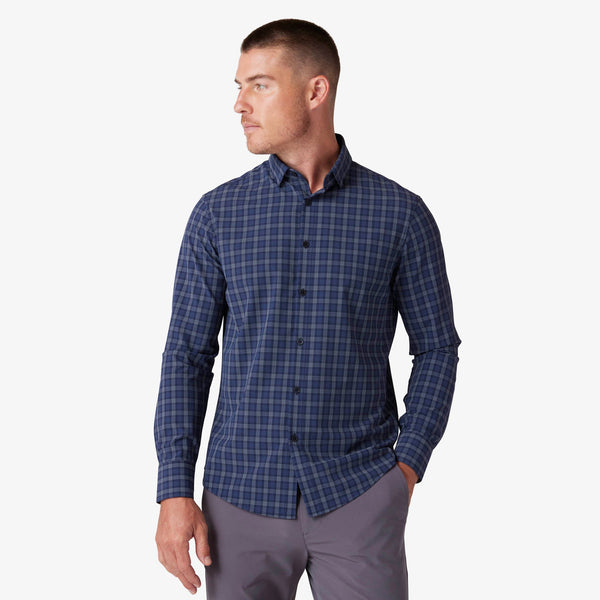 Leeward No Tuck Dress Shirt - Navy Dallas Plaid, featured product shot