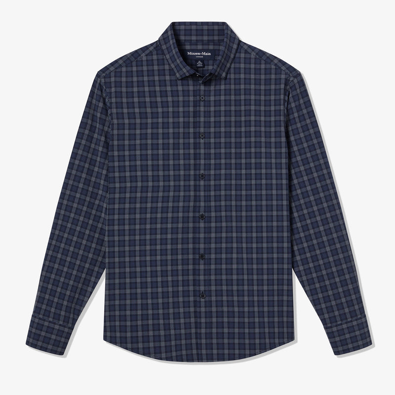 Leeward No Tuck Dress Shirt - Navy Dallas Plaid, fabric swatch closeup