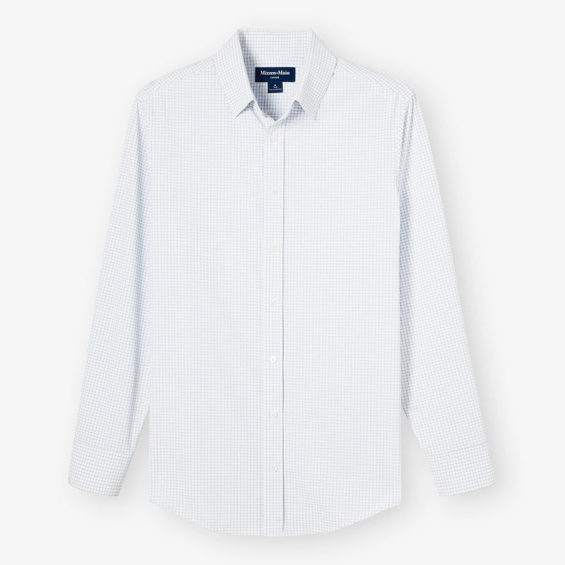 Leeward Formal Dress Shirt - Sky Santos Plaid, fabric swatch closeup