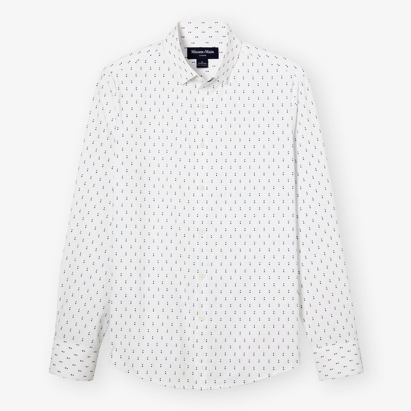 Leeward Dress Shirt - Nile Blue Double Dot, fabric swatch closeup
