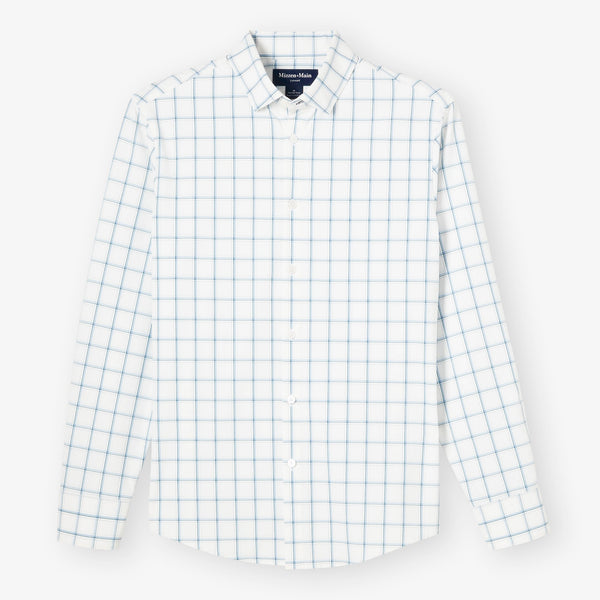 Leeward No Tuck Dress Shirt - White Presido Plaid, fabric swatch closeup