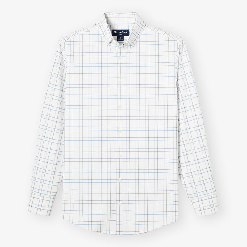 Leeward Dress Shirt - White Larkin Plaid, fabric swatch closeup