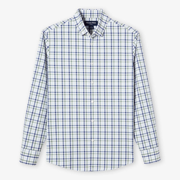 Leeward No Tuck Dress Shirt - Sky Coastal Plaid, fabric swatch closeup