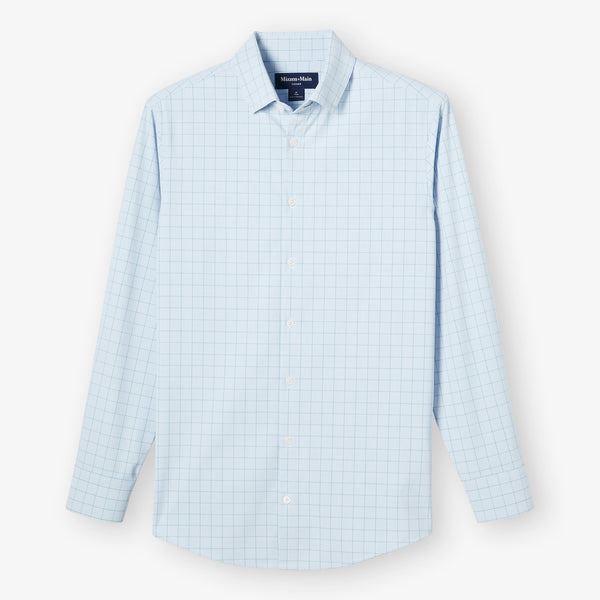 Leeward Dress Shirt - Sky Crayton Plaid, fabric swatch closeup