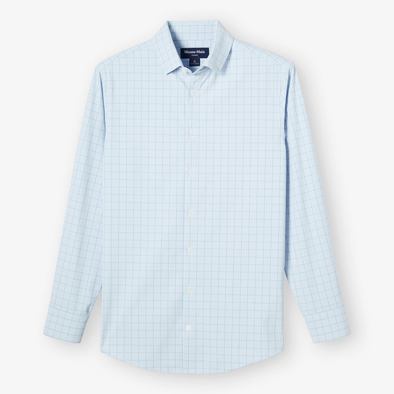 Leeward Dress Shirt - Sky Crayton Plaid, fabric swatch closeup