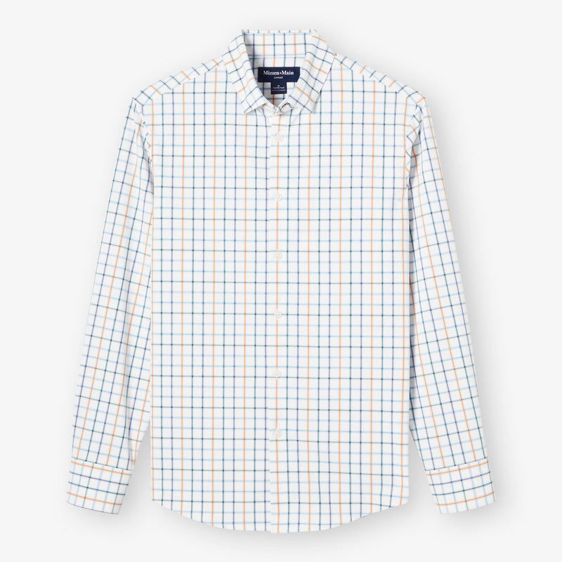 Leeward No Tuck Dress Shirt - White Casita Plaid, fabric swatch closeup