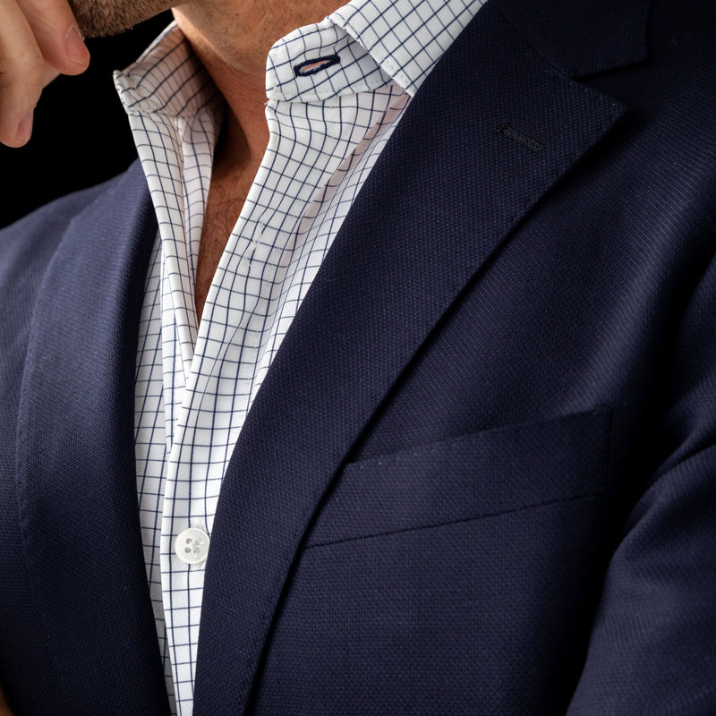 Leeward Dress Shirt - White Navy Mini Grid, lifestyle/model