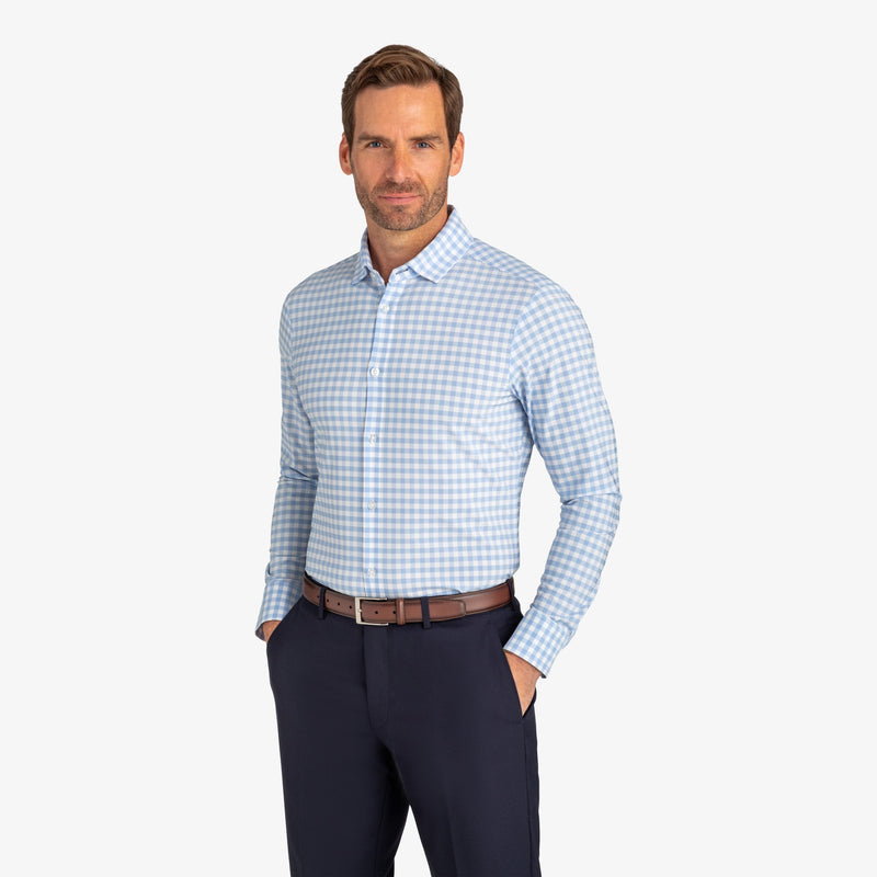 Leeward Dress Shirt - Light Blue Gingham, featured product shot