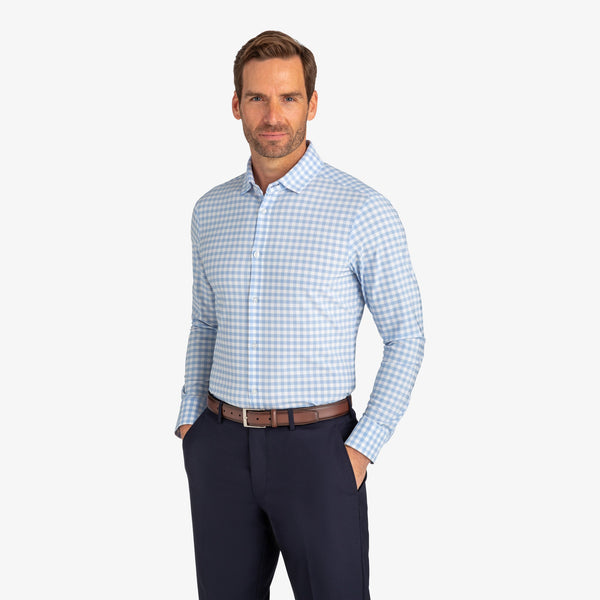 Leeward Dress Shirt - Light Blue Check, lifestyle/model photo