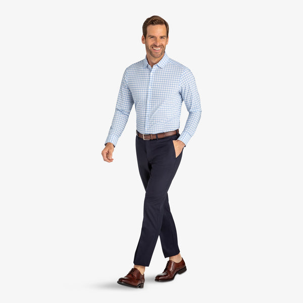 Leeward Dress Shirt - Light Blue Gingham, lifestyle/model photo