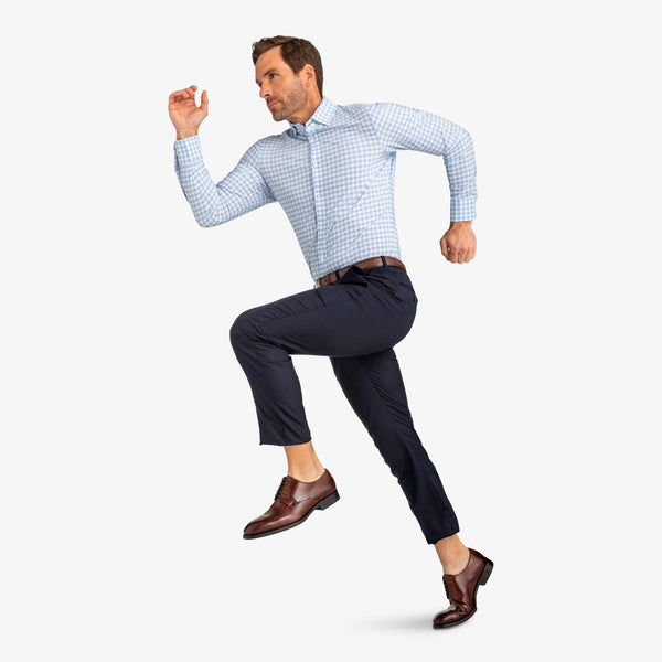 Leeward Dress Shirt - Light Blue Gingham, lifestyle/model photo