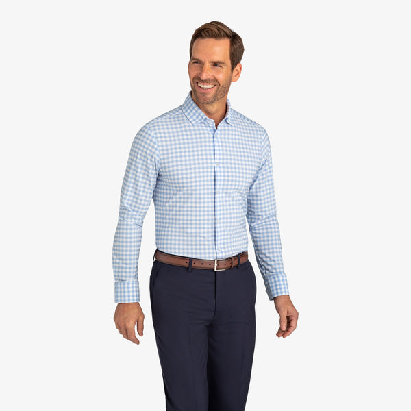 Leeward Dress Shirt - Light Blue Gingham, lifestyle/model photo