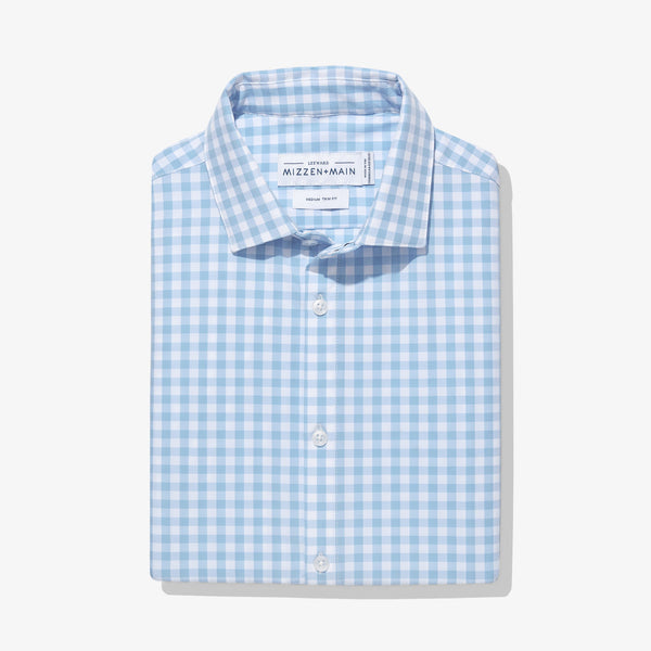 Leeward Dress Shirt - Light Blue Gingham, lifestyle/model photo