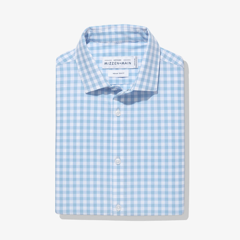 Leeward Dress Shirt - Light Blue Gingham, lifestyle/model