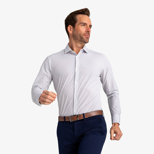 Leeward Dress Shirt - White Navy Mini&nbsp;Grid, lifestyle/model photo