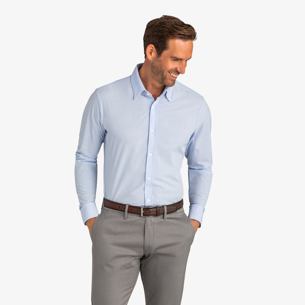 Leeward Formal Dress Shirt - Light Blue Solid, lifestyle/model photo