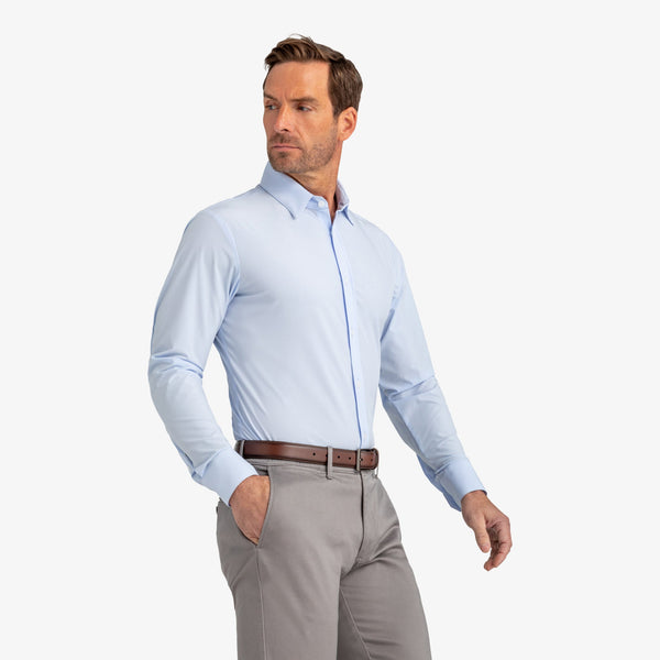Leeward Formal Dress Shirt - Light Blue Solid, lifestyle/model photo