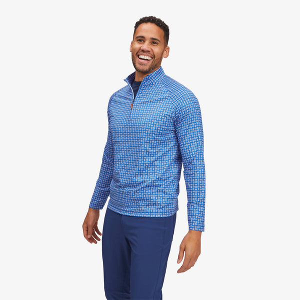Clubhouse Quarter Zip - Blue Pink Geo&nbsp;Print, lifestyle/model photo