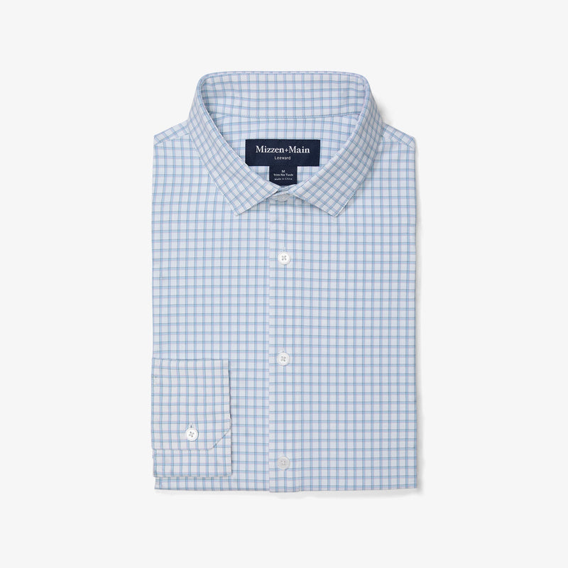 Leeward No Tuck Dress Shirt - Light Blue Adam Plaid, featured product shot