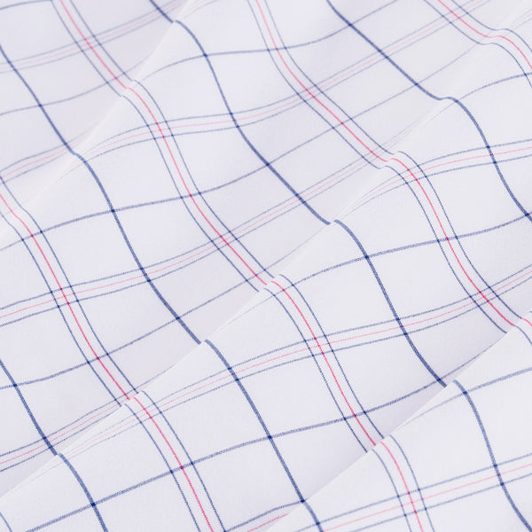 Bateman - Navy Orange Window Check, fabric swatch closeup