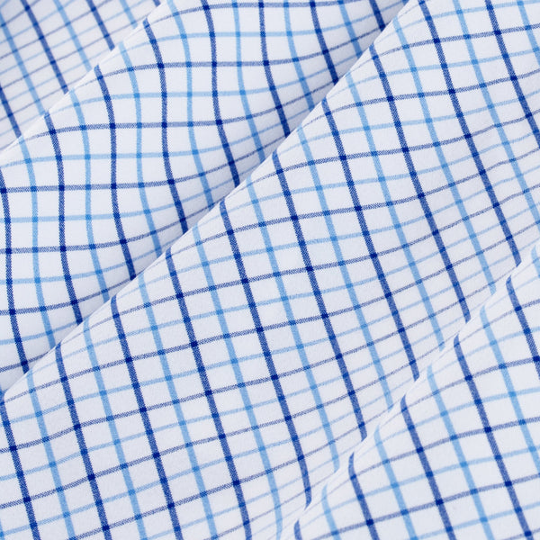 Bolling - Light Blue Navy Tattersall, fabric swatch closeup