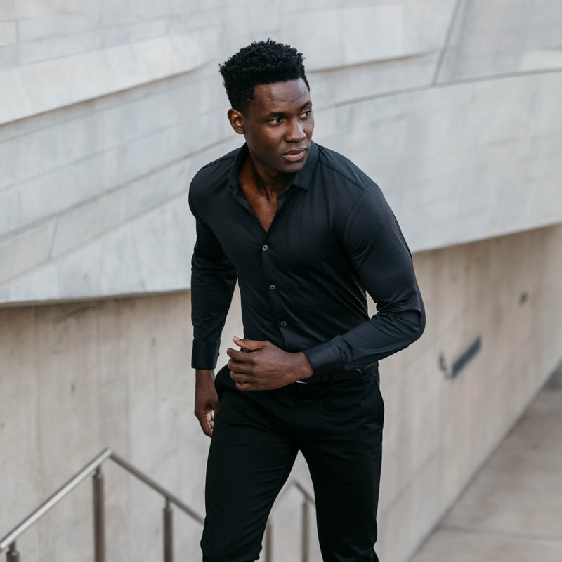 Cole - Black Solid Sport Shirt, lifestyle/model