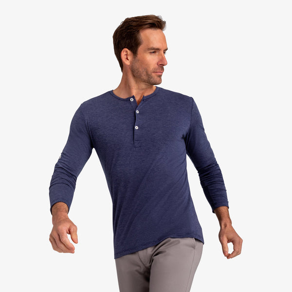Dawson - Heathered Navy Blue Henley, lifestyle/model photo