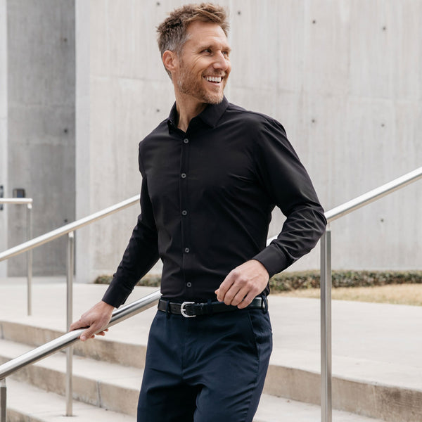 Mizzen+Main Dress Shirt - Solid Black, lifestyle/model photo