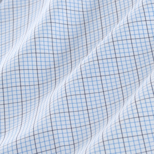 Dixon - Navy Light Blue Tattersall, fabric swatch closeup